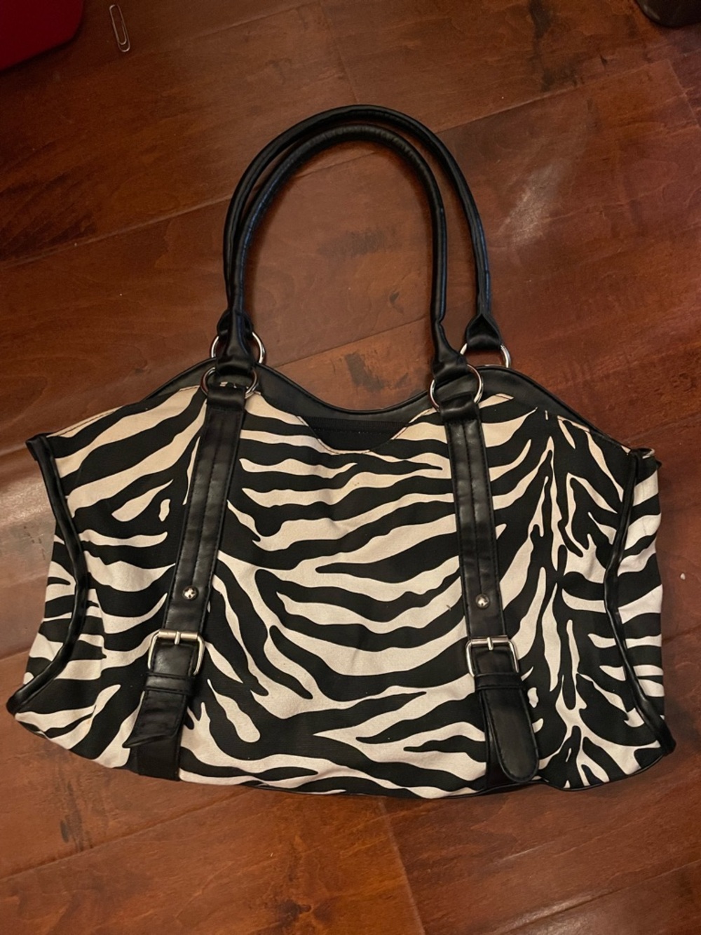 Zebra Print Tote Bag with Black Trim and zipper